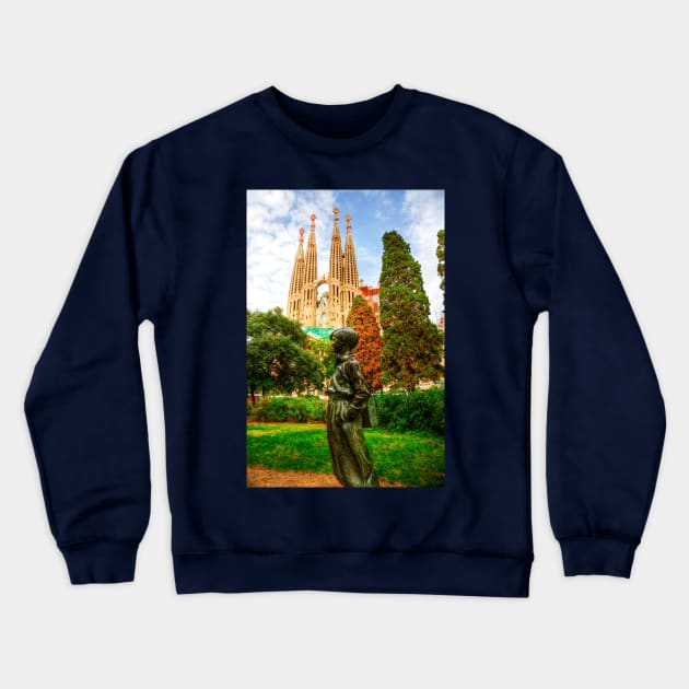 The Basilica De La Sagrada Familia Crewneck Sweatshirt by tommysphotos
